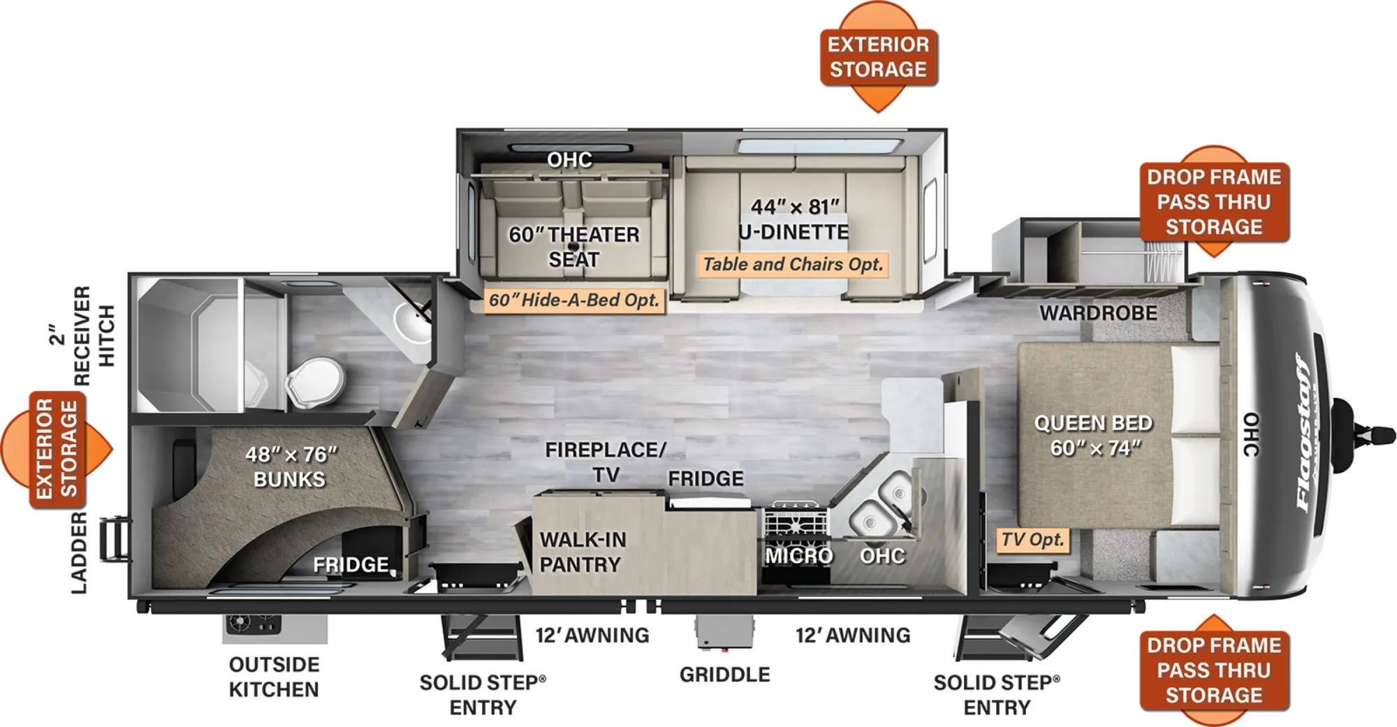 Floor plan of the Flagstaff Super Lite 27BHWS.